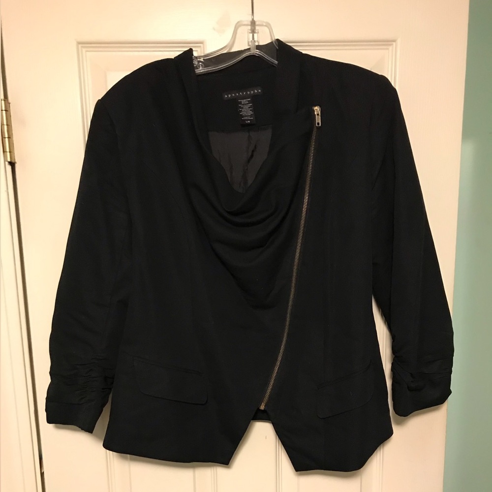 Apostrophe Black 3/4 Sleeve Blazer with Asymmetrical Zip
